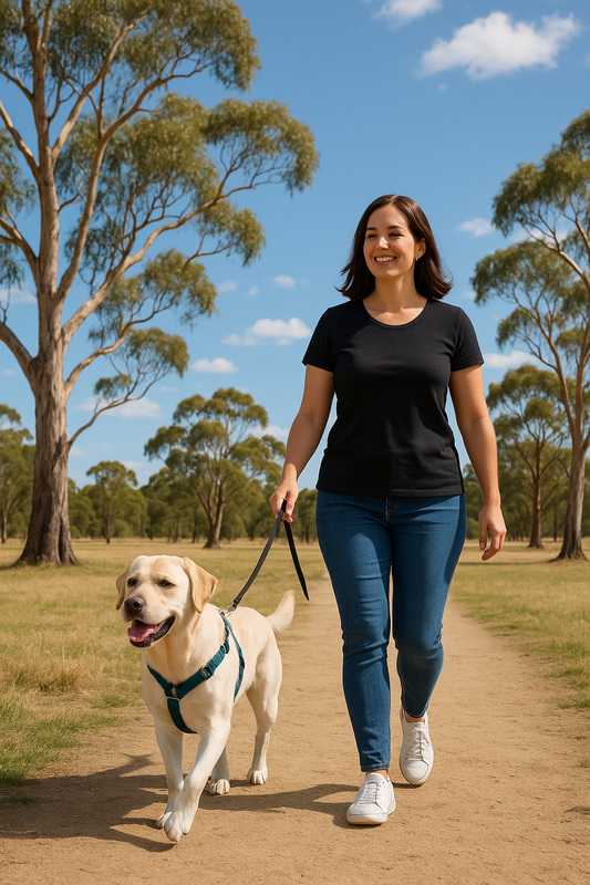 Dog walking during summer in Australia with focus on safe walking and hydration
