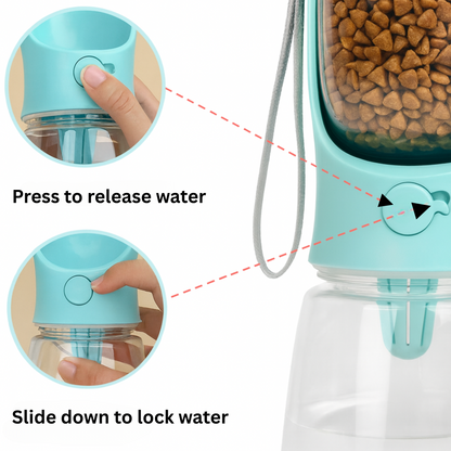 Portable Dog Water Bottle with Food Compartment – Leak-Proof Travel Design